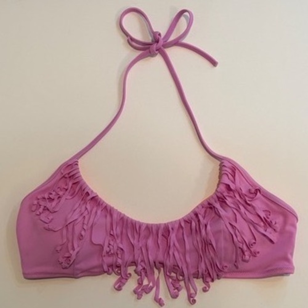 Victoria's Secret Pink Fringe Halter Bikini Top Medium Orchid Orange Swimwear